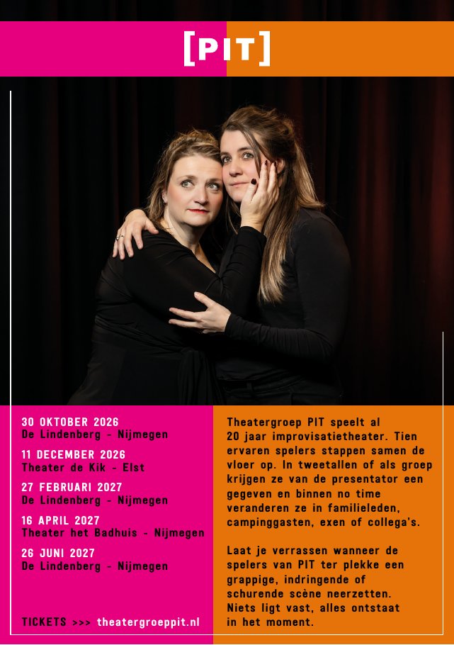Achterkant flyer Theatergroep PIT met speeldata
